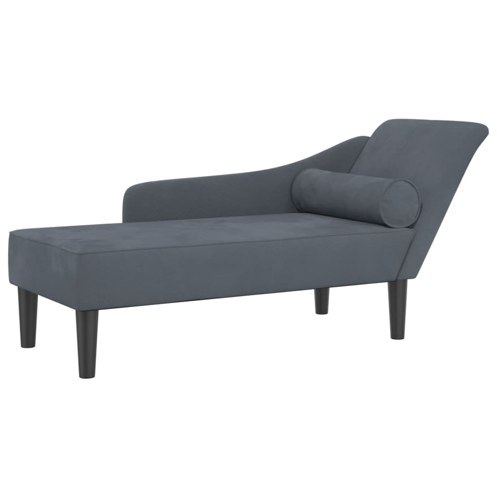 Velvet Chaise Longue with Cushion Dark Gray