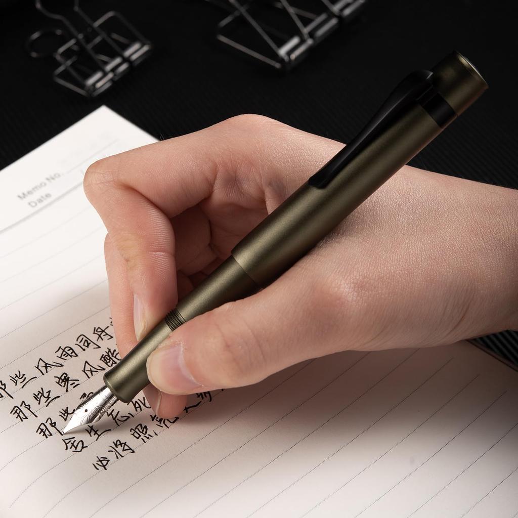 Hongdian M2 Mini Fountain Soft Army Green Slim Pocket Travel Pen Pen, Ultra-Fine, Nib, Aluminum,