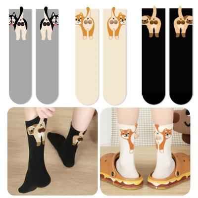 1 Paire de Chaussettes en Coton Amusantes avec Pompons Chaussettes Animaux Dessin Animé Respirantes Chaussettes Mi-Mollet Chien Cadeaux Nouveauté pour les Amoureux des Chiens