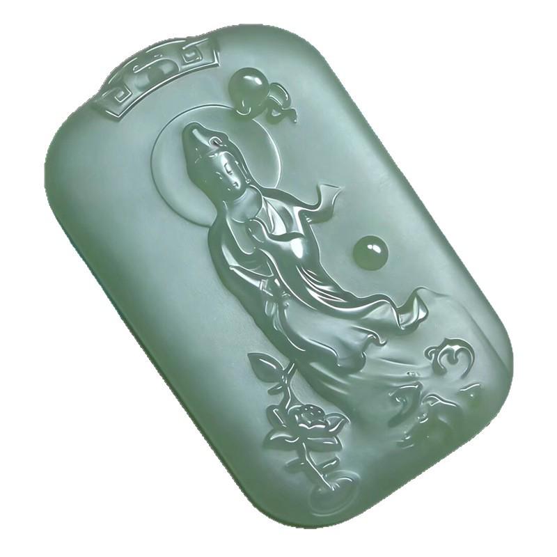 Hetian Jade Guanyin Pendant with Lotus Stand - White-Green Jade Necklace Ornament