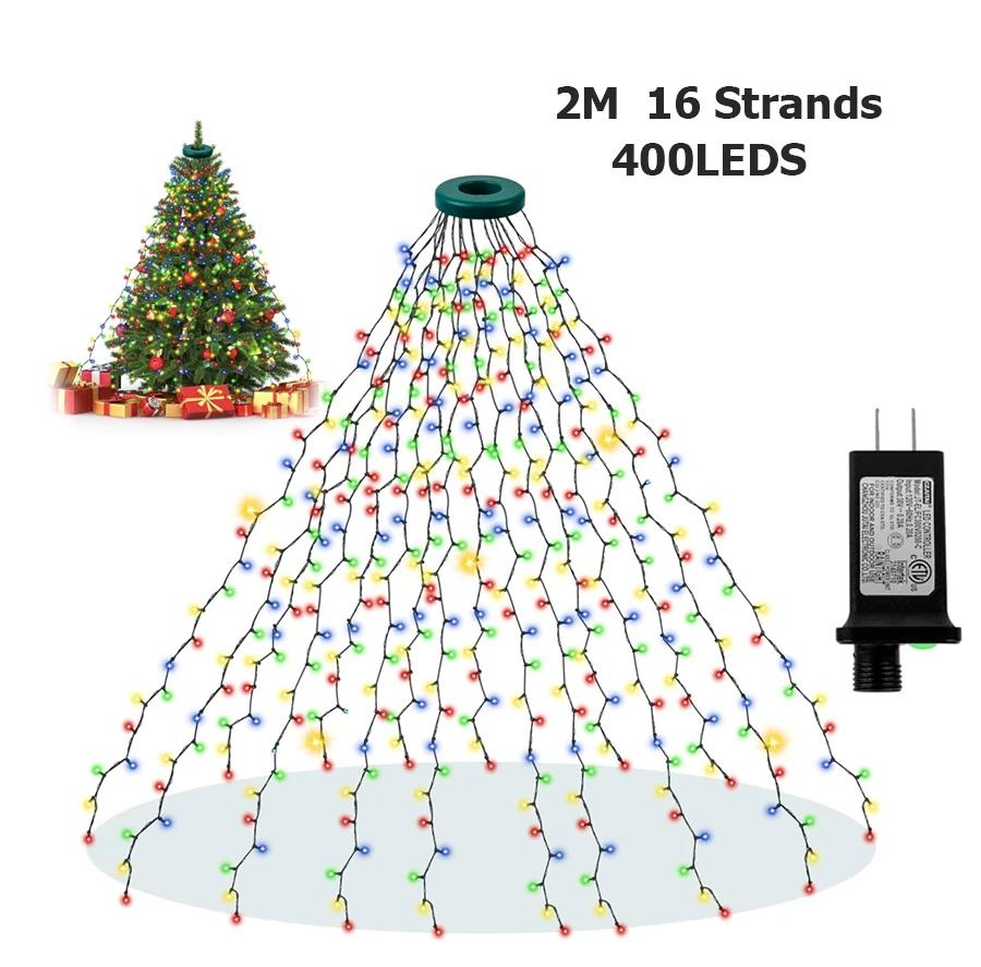 16 Strands 2M Christmas Tree Waterfall Hanging Garland Lights 400 LED Christmas Tree Fairy Lights Outdoor Waterfall String Light