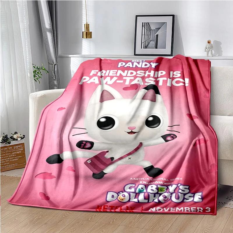 Cute Cartoon Gabby's dollhouse Throws Blanket Kids Super Soft Blankt for Sofa Travel Couch Picnic Flannel Blanket Birthday Gift