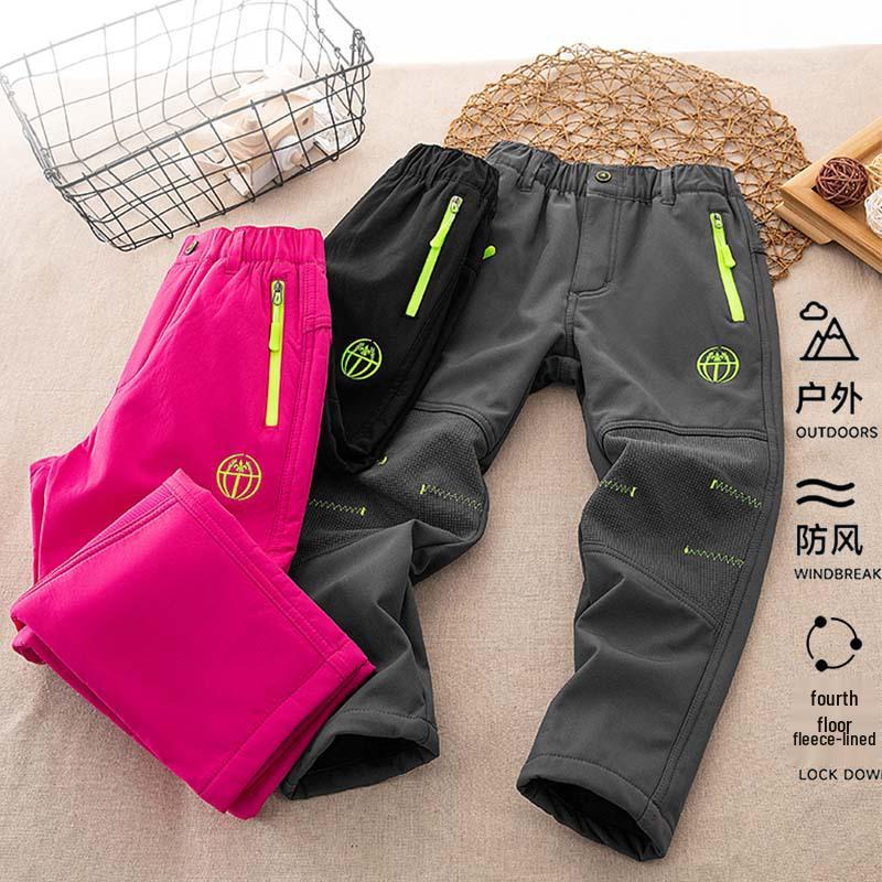 Children's Autumn/Winter Windproof Softshell Pants - Fleece-Lined, Warm, for Boys & Girls, Ideal for Outdoors, Hiking, and Jogging.