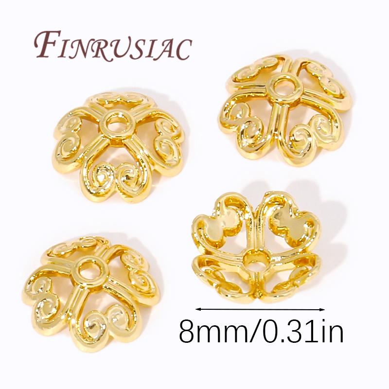 Bracelet Beads End Cap Accessories,Brass Beads Caps 18K Real Gold Plated Hollow Flower Bead Caps,DIY Jewelry Making Supplies