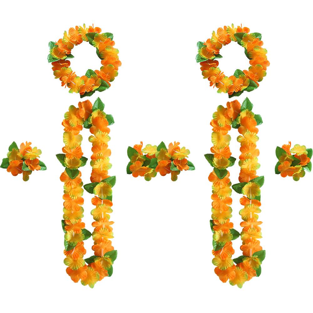 Hawaiian Leis Party Decorations, Hawaiian Flower Necklace Flowers Bracelets Headband, for Tropical Hawaiian Party Theme Beach Party