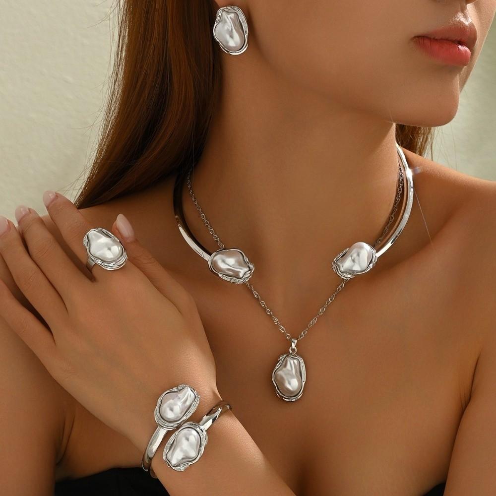 5pcs/set Punk Style Pearl Necklace Set Open Torques Choker Necklace Set Women Jewelry