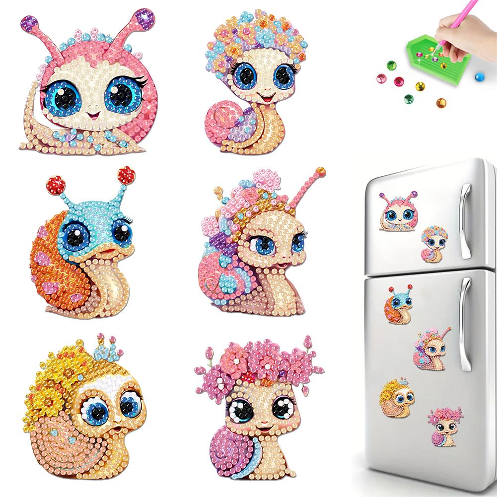 6Pcs Acrylic Colorful Pattern Diamond Painting Fridge Magnets Diamond Art Refrigerator Magnets Sticker for Beginners