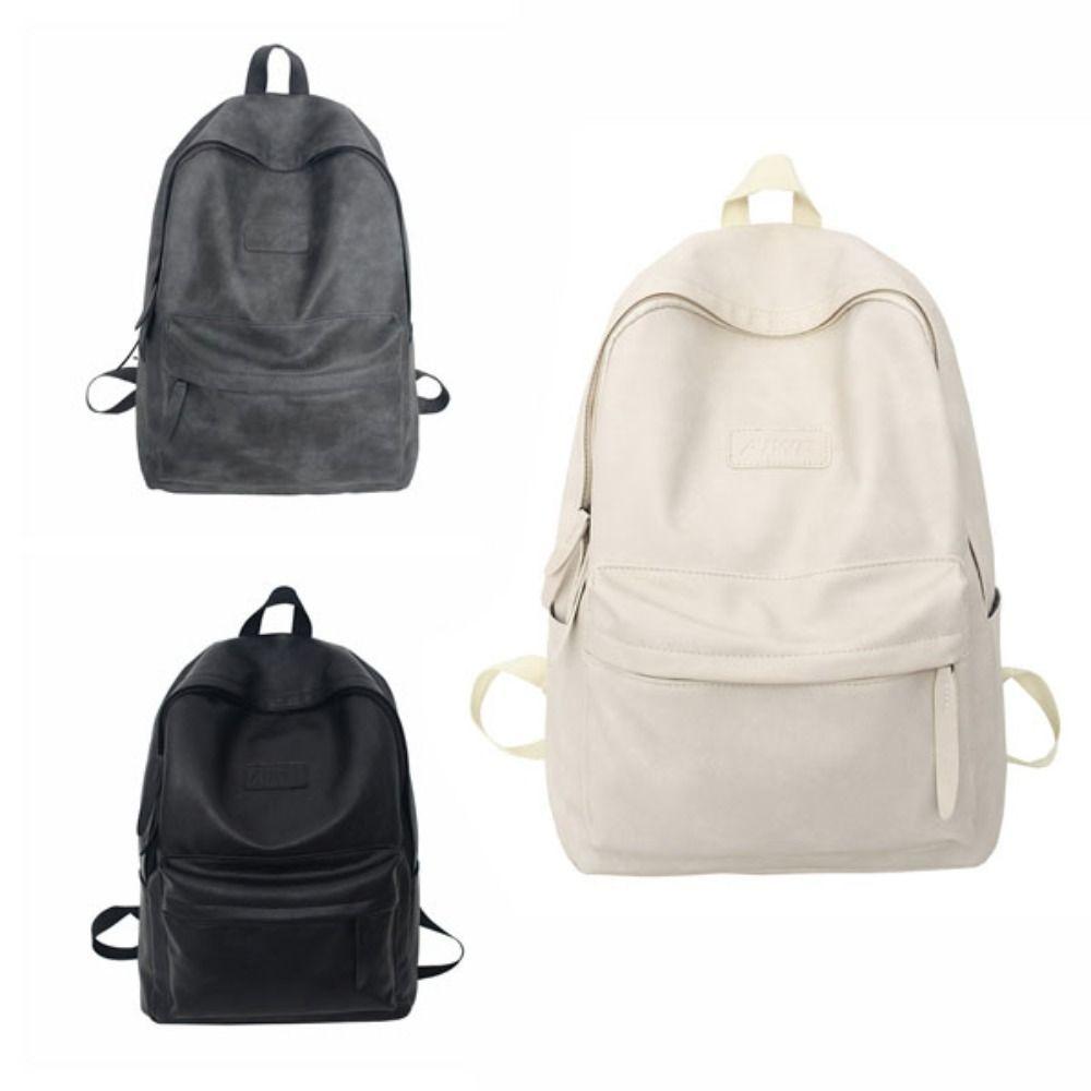 Multiple Pockets Teens Schoolbag Korean Style Travel Bag Leather Backpack Men  Boys Girls