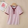 ZANZEA Women Casual Round Neck Loose Short Sleeve Stripe Blouse