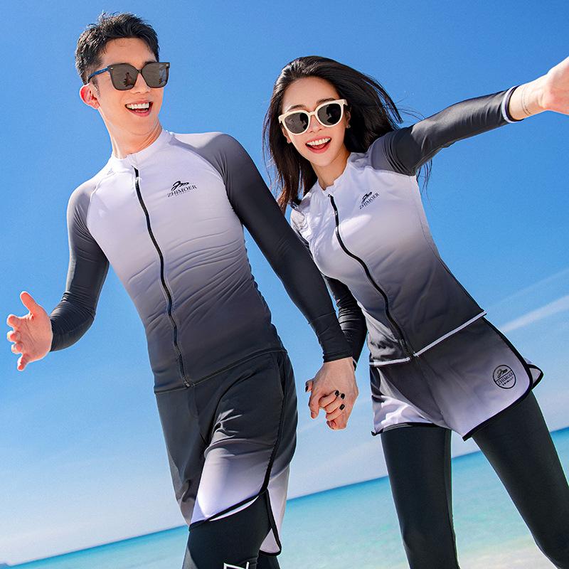 Matching Men's & Women's Sun Protection Split Long Sleeve Wetsuit - Snorkeling & Surfing Suit