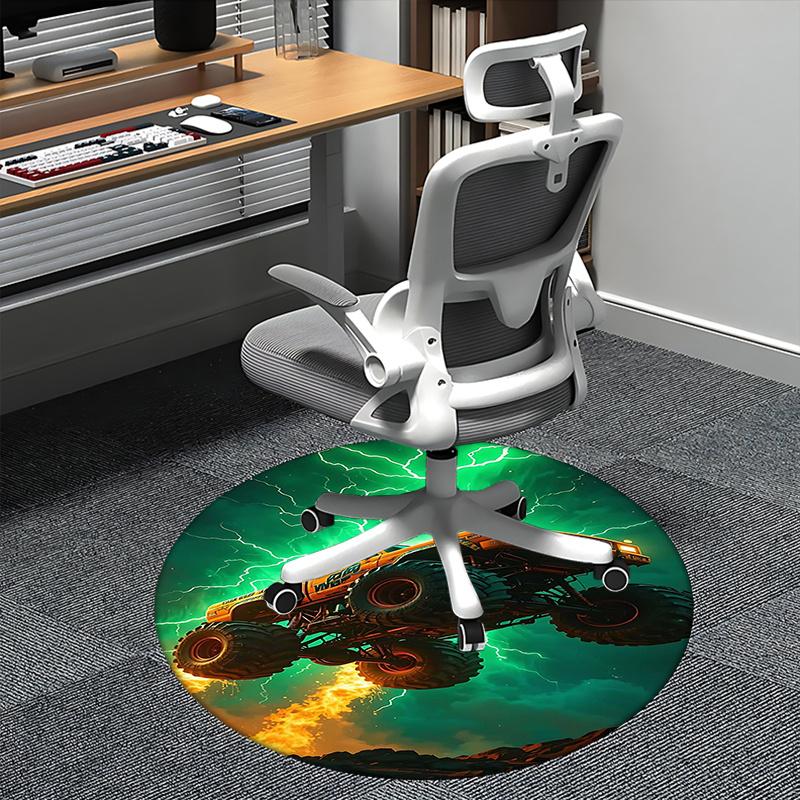 

Monster Truck,Lightning Storm Chair mat Round Rug Office carpet, Machine Washable, Non slip, Suitable for Living Rooms, Bedrooms 80cm