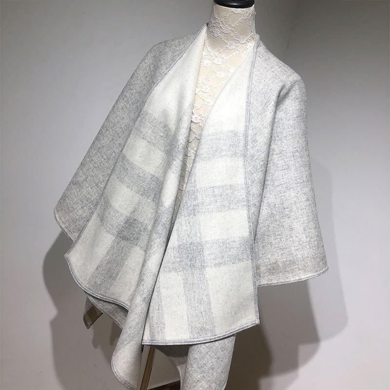 Women's Double-Sided Plaid Lambswool Scarf - Warm, Colorful Autumn/Winter Cloak for Cold Protection