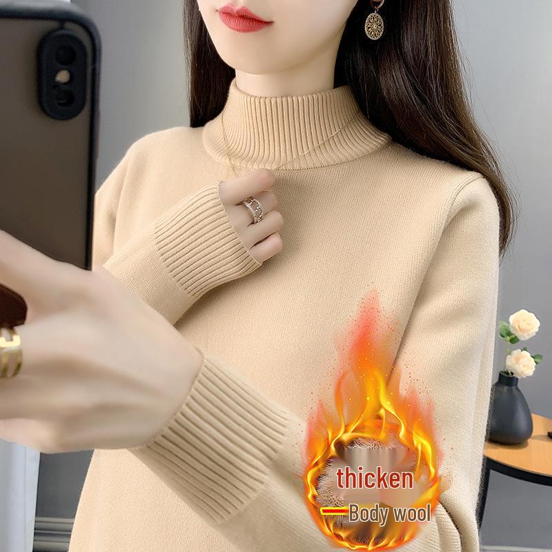 Women's Velvet High-Neck Sweater - Thickened Warm Knit Base Layer for Autumn/Winter 2025