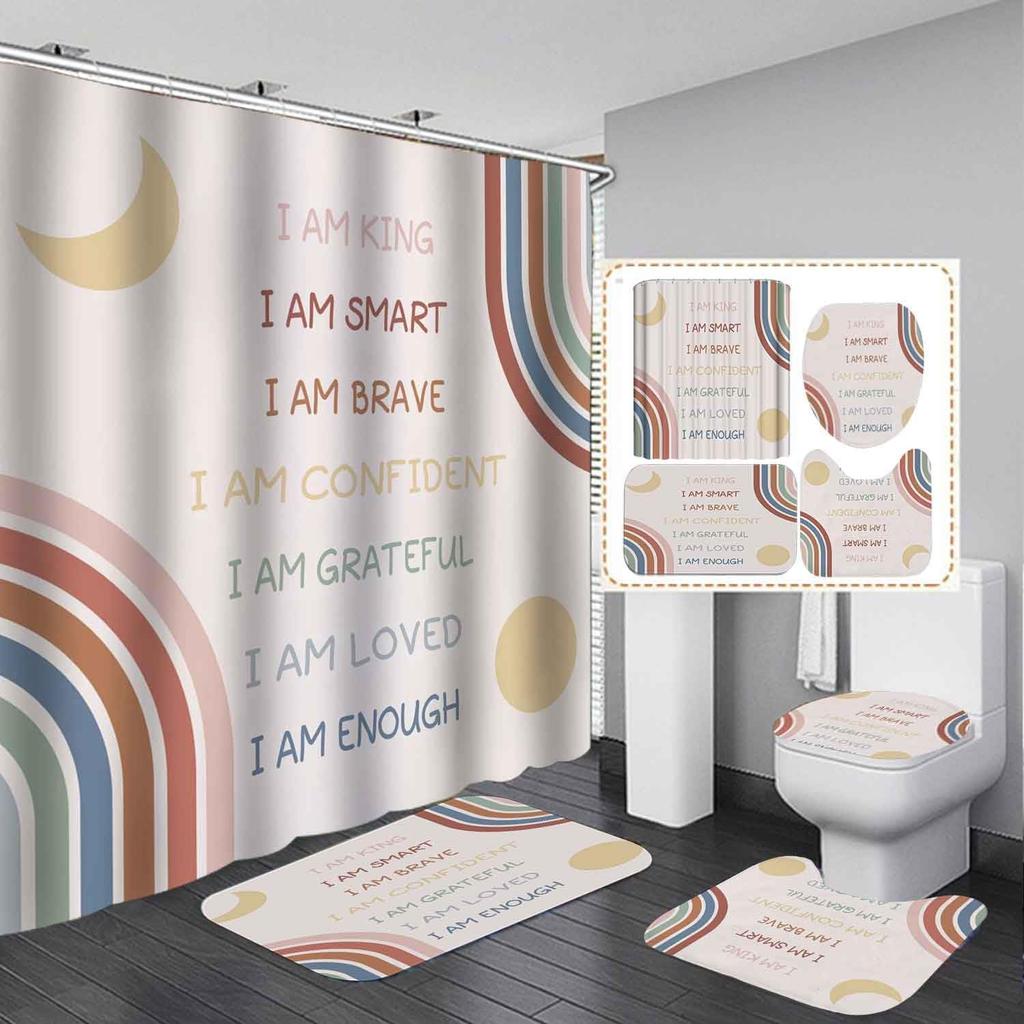 Colourful Rainbow Cube Shower Curtain Set And Bath Rugs Set Vibrant Pattern Bathroom Shower Curtains Set For Bathroom Home Decor