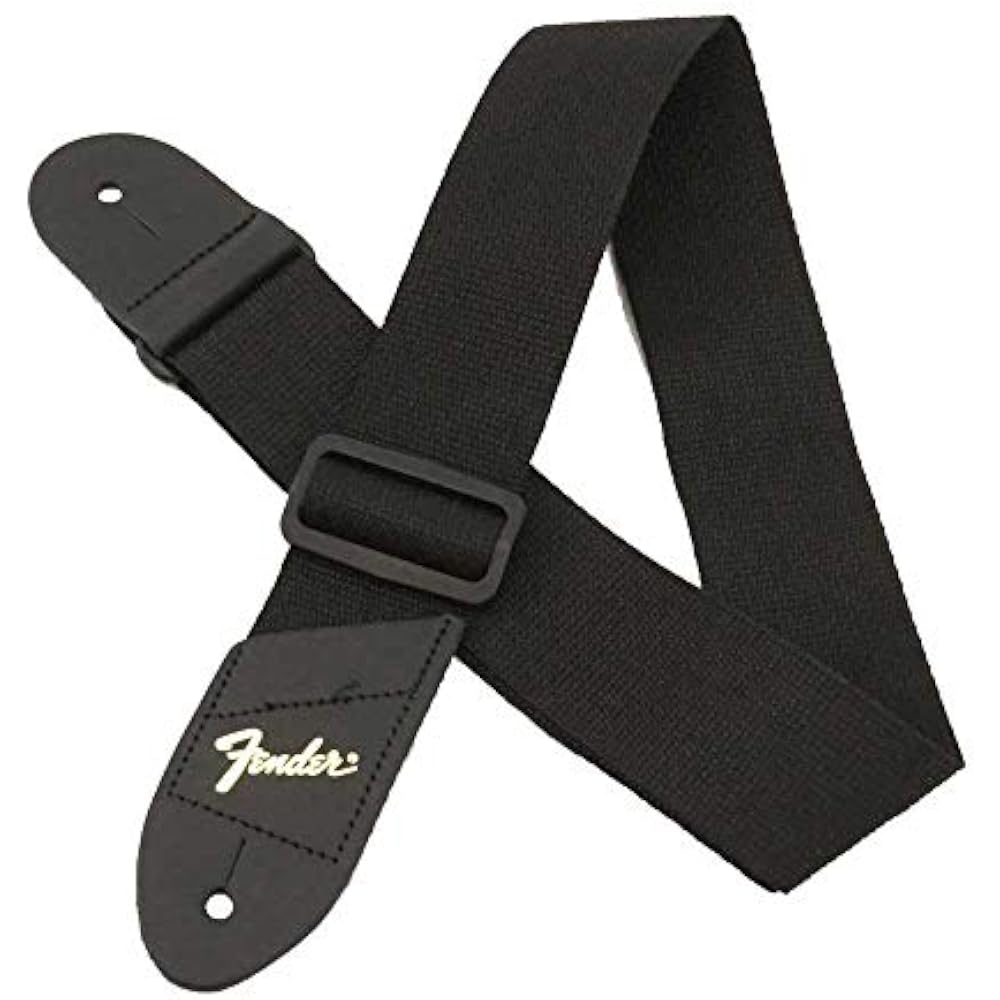 FENDER Economy Strap GOLD 2" Black Polyester Logo Straps Guitar Straps