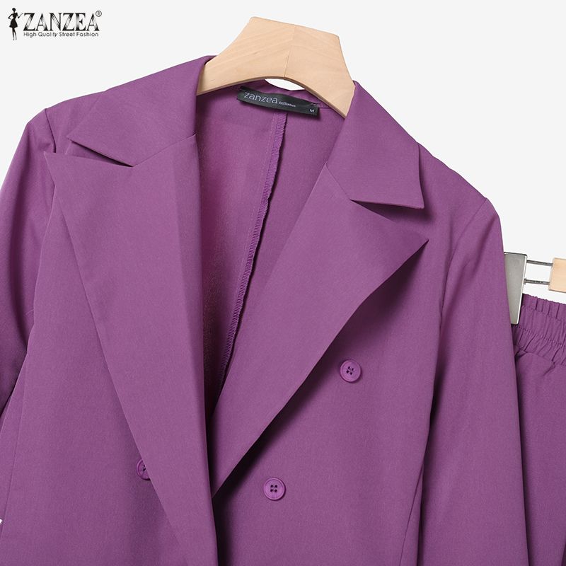 ZANZEA Trajes casuales de dos piezas para mujer con blazer de manga larga y pantalones
