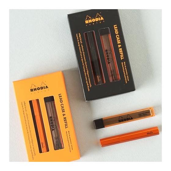 Rhodia Script Mechanical Pencil Lead Case Refill Set, 0.5mm, Aluminum Body, Anodized Finish, Orange (cf9357) - Minimalist Design, Sleek, Compact,