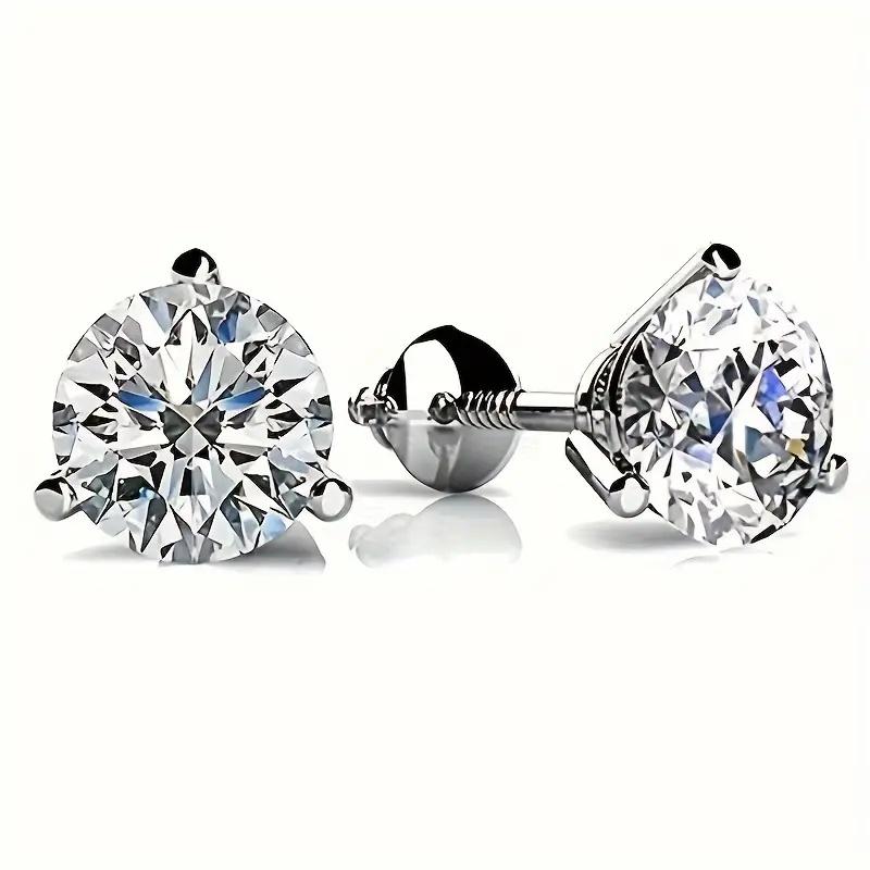 

1pair 925 Sterling Silver 6/7/8mm Round Cubic Zirconia Stud Earrings For Men, Screw Back Earrings, Valentine s Day Engagement Je