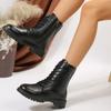 Mode 2024 Damenschuhe im Angebot Knöchelstiefel für Damen Klassische moderne Stiefel Damen Schnürstiefel Seitlicher Reißverschluss Runde Zehenpartie Niedriger Absatz PU-Schuhe Damen