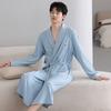 Nightgown Men'S Spring And Autumn Waffle Cotton Long-Sleeved Men'S Spring And Autumn Absorbent Bathrobe Bathrobe Loungewear