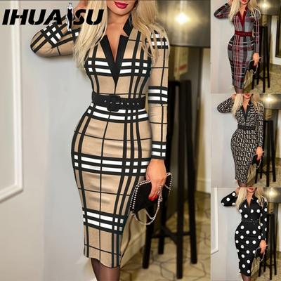 Γυναικεία ανοιξιάτικα φθινοπωρινά μακρυμάνικα φορέματα ψηλόμεση με λαιμόκοψη