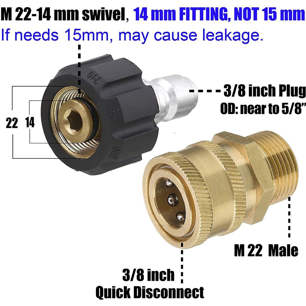8-Piece Stainless Steel High-Pressure Washer Quick Connect Adapter Kit (M22 & 3/8 Fittings)