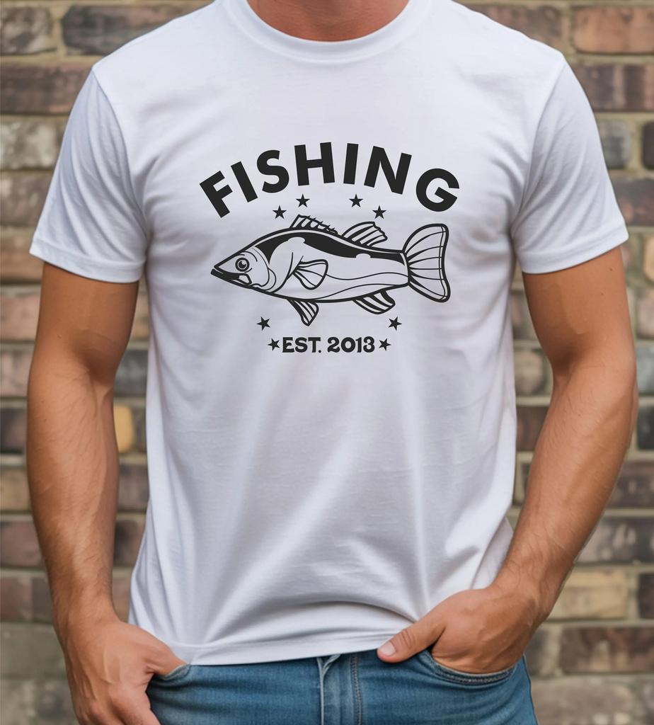Unisexs Summer LooseFitting Cotton TShirt  Personalised Tshirt Fishing Est Any Year Fisher Fish Catcher Birthday Present Top