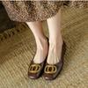 Fashion Flat Shoes for Women 2025 New Spring Autumn Flat Shallow Mouth Square Toe Retro Round Buckle Flat Heel Plus Size Women's Shoes