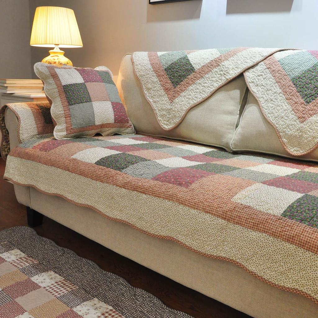 Sofaüberwurf im europäischen Stil Sofakissen Karomuster Couchüberwurf Vier Jahreszeiten Universal Sofatuch Baumwolle Rutschfestes Kissen
