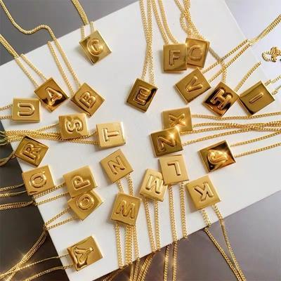 26 Letter Small Square Necklace for Women Fashion