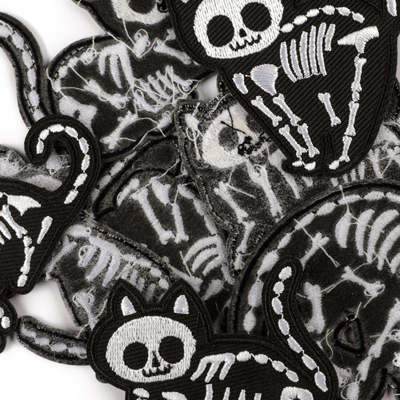 Halloween Skull Kitty Embroidered Patch - DIY Clothing Accessory