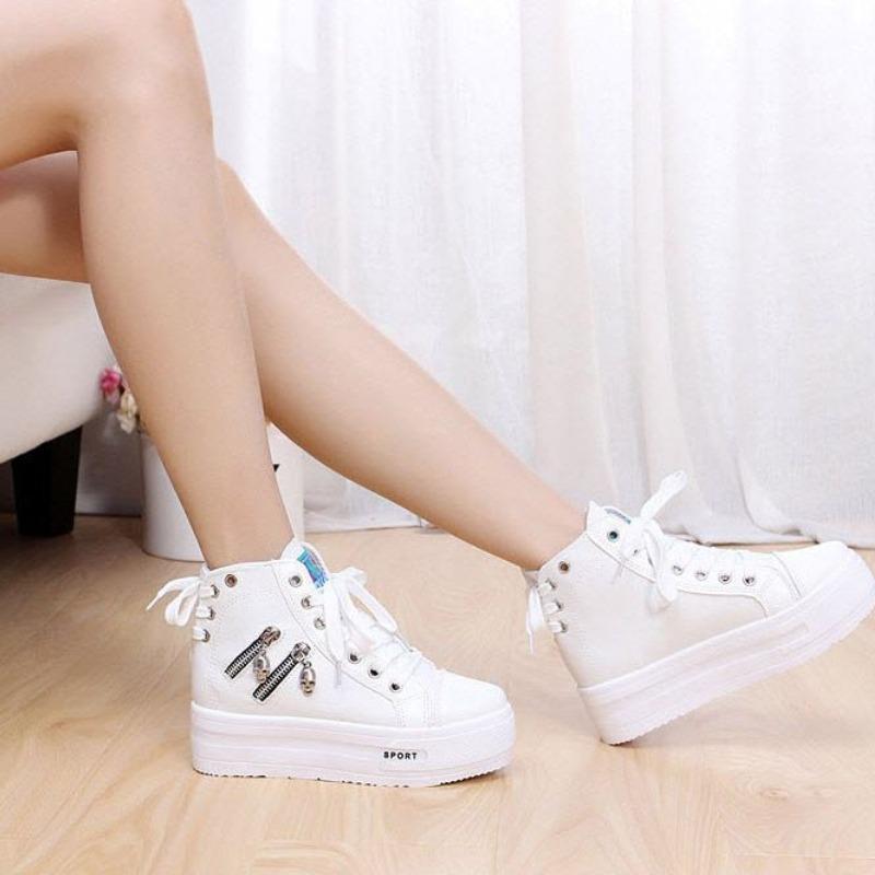 High Top Ladies Footwear Spring Autumn Women's High On Platform Canvas Shoes Original Y2k Fashion 39 Casual Lace Up Ankle Boots