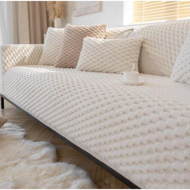 Solid Color Sofa Cushion, Winter Plush, Thickened Warmth and Anti Slip Seat Cushion, Simple and Modern Winter Style