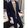 Trench da uomo autunno e inverno, colletto da completo, cappotto di lana medio e lungo, versione coreana del cappotto di lana tinta unita slim-fit da giovane