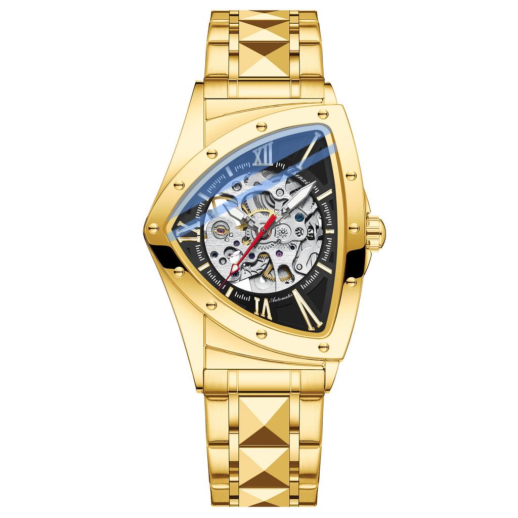 Automatic Man Watch Luxury Stainless Steel Triangle Dial Mechanical Wristwatches Skeleton Waterproof Luminous Watch