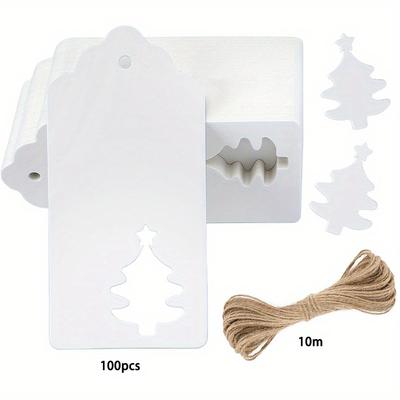 Weihnachtsgeschenkanhänger, 100 Stück Weiße Geschenkanhänger mit Schnüren Kraftpapier-Geschenkanhänger, Geschenkanhänger Weihnachten für Geschenke, Gläser, Bastelarbeiten