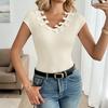 European & American Style Ribbed Slim-Fit Backless V-Neck Bow Short-Sleeved Summer Knit T-Shirt for Women