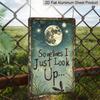 2D Flat Vintage Aluminum Dragonfly & Moon Sign with "Sometimes I Just Look Up" Quote - Rustic Farmhouse Wall Decor - Dark Blue Night Sky