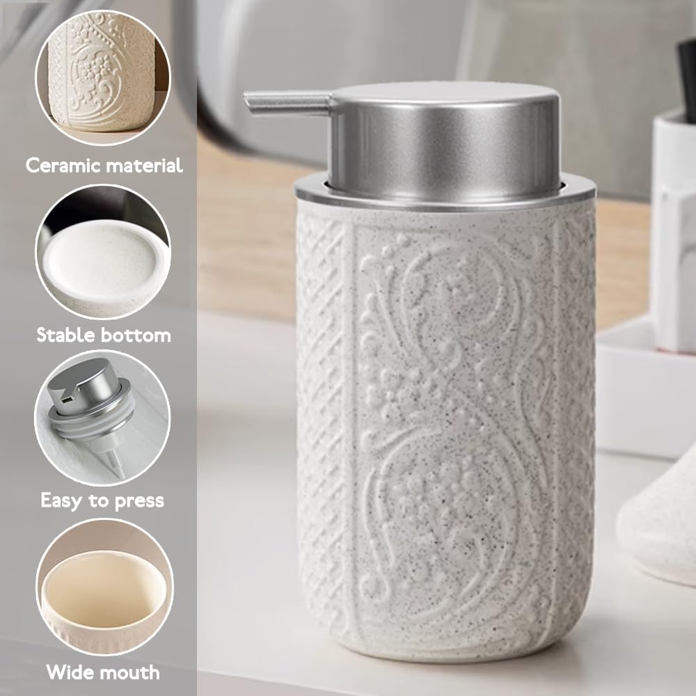 Ceramic Bathroom Foam Soap Dispenser with Silver Pump, Refillable Lotion Dispenser, Blue