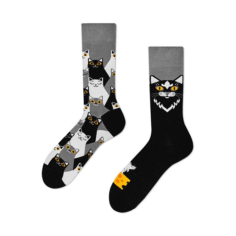Trendige asymmetrische Cartoon-Socken - Unisex Baumwolle Mid-Tube vielseitiger Stil