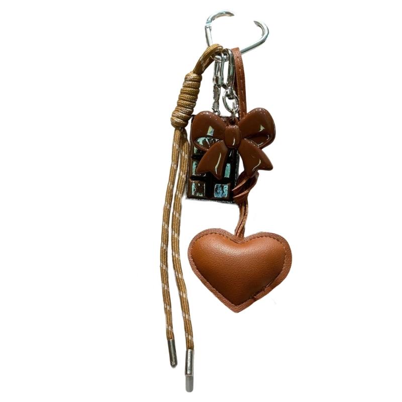 Fashionable PU Keychain Having Cute Acrylic Ribbon And Dessert Look Stylish Bag Charm For Backpack Purse Handbags