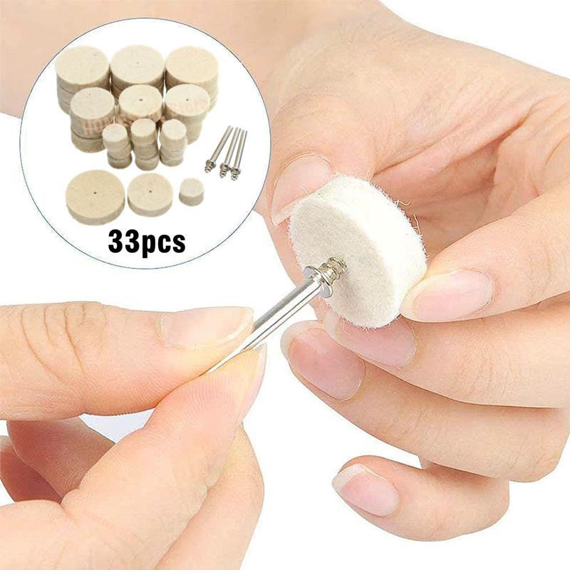 64/33Pcs Grinding Polishing Buffing Round Wheel Pad Wool Felt Sanding Head 3.15mm Shank For Dremel Drill Rotary Tool Accessories