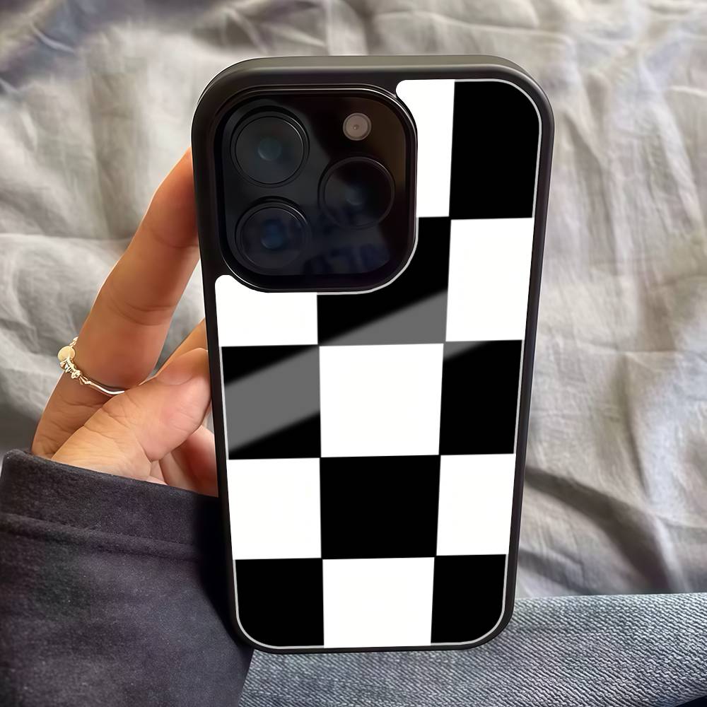 Black And White Chessboard Pattern PC+TPU Phone Case For Iphone 17 Air 16 15 14 13 12 11Pro Max Hard Plastic