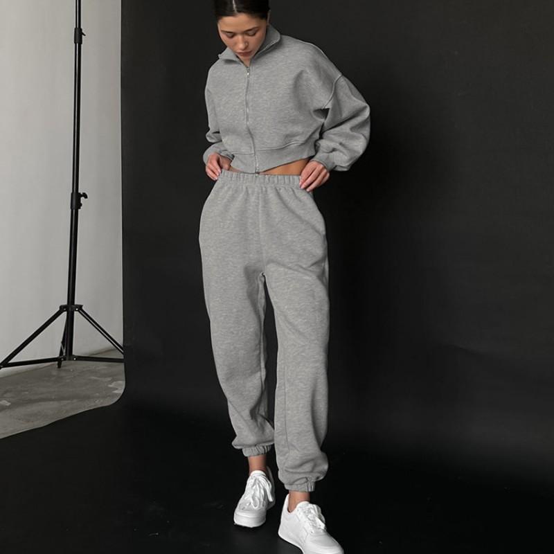 Womens Soft Fleece-Lined Long Sleeve Hoodie Elastic Waist Pants Set Casual Sporty Outfit Daily Wear
