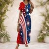 Women Plus Size V Neck Short Sleeve Colorful Floral Printed Straight Long Dress