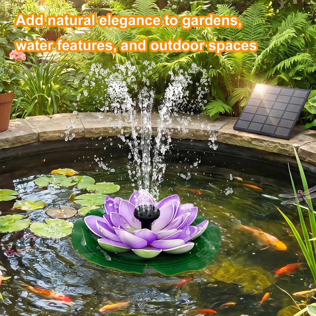 1.5W Lotus Solar Bird Bath Fountains with 6 Nozzles Solar Fountain Water Pump for Garden Pond Pool Fish Tank and Outdoor