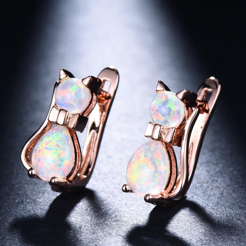 

Japanese Mini Creative Earrings Blue Opal Cat Ear Buckles Small Cartoon