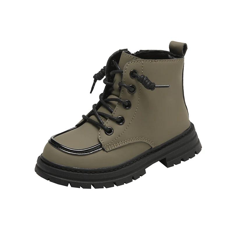 2024 Children Fashion Boots for Girls Boys Autumn Winter New Korean Style Soft Bottom Anti-slippery Versatile Plush Leather Shoe