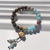 Shoushan Stone Lotus Bracelet with Green & Purple Sandalwood, Peach Wood, and Buddhist Play Beads for Men and Women.