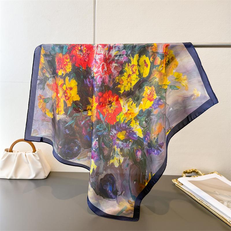 Spring Summer Women Scarf Silk Print Satin Scarves Shawl Headband Hijab Bandana Wrap Bufanda Fashion 70*70cm